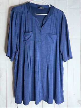 Elie McCarthy Relaxed Pintuck Henley Blouse - navy Blue 2x -1184